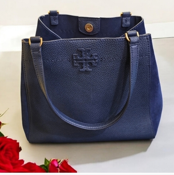 Tory Burch **BEAUTIFUL** Navy Blue McGraw Womens Leather/Suede Small Bucket Bag - Picture 13 of 13